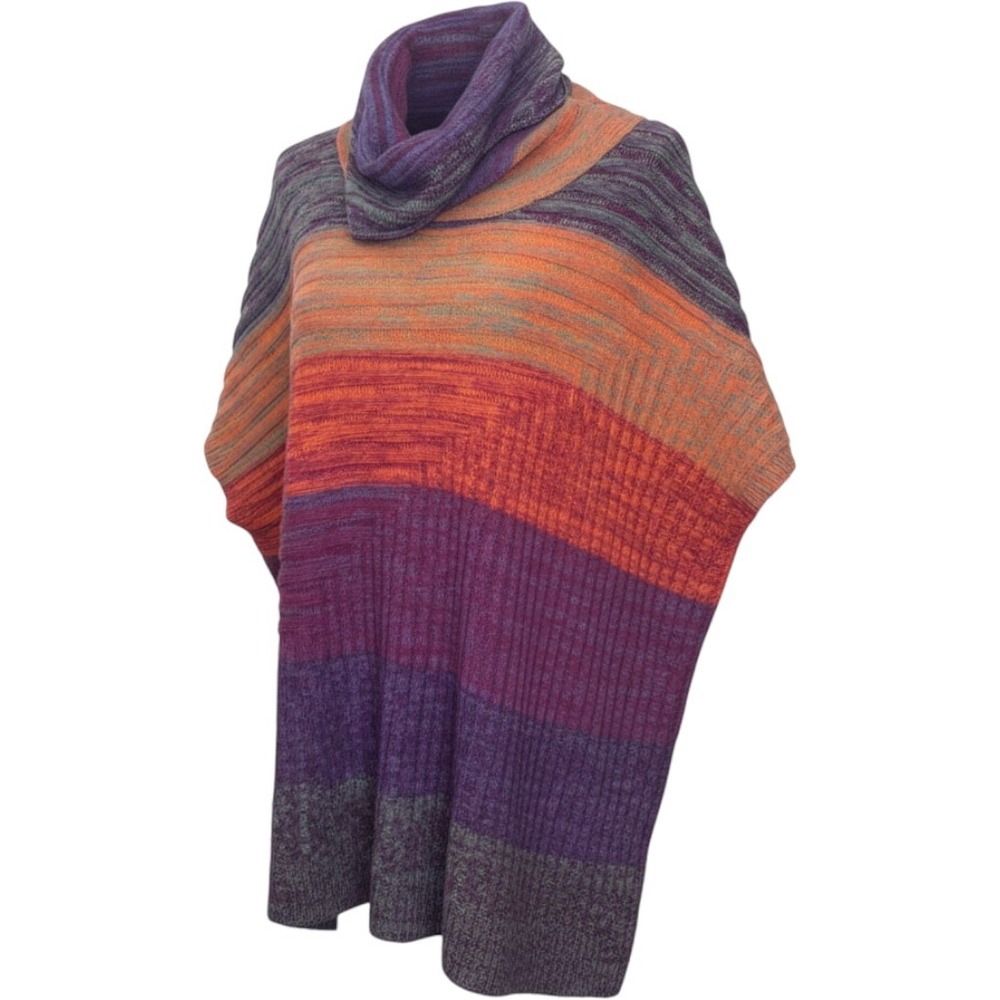 Multiples Women XL Poncho Cowl Neck Sweater Wool Blend Striped Purple Orange